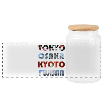 grandes villes du Japon - Boîte à biscuits avec couvercle en bois - blanc - Devant