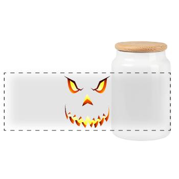 Halloween Kürbis böses Gesicht Verkleidung Pumpkin - Panorama Keksdose mit Holzdeckel - Weiß - Vorne