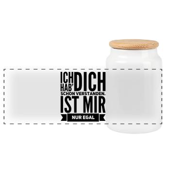 lustige Sprüche IST MIR EGAL Geschenk - Panorama Keksdose mit Holzdeckel - Weiß - Vorne