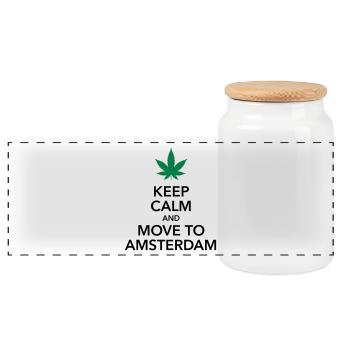 keep calm move to Amsterdam Holland Cannabis Weed - Panorama Keksdose mit Holzdeckel - Weiß - Vorne