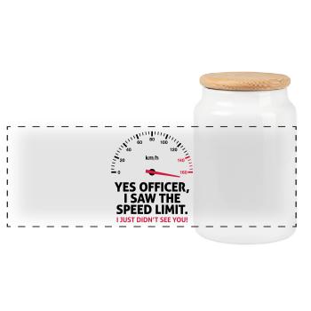 I m driving too fast. I do not care! - Panoramic Cookie Jar with Wooden Lid - white - Front