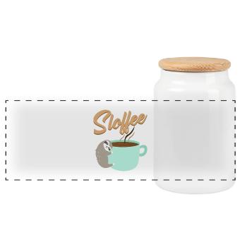 Sloffee coffee sloth sleep lazy tired caffeine - Panoramic Cookie Jar with Wooden Lid - white - Front