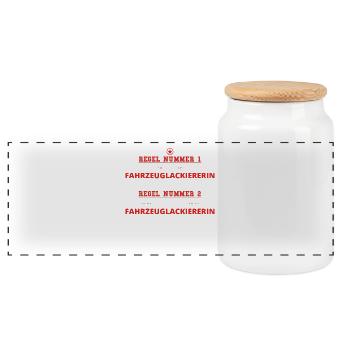 GESCHENK REGEL HAT RECHT Fahrzeuglackiererin - Panorama Keksdose mit Holzdeckel - Weiß - Vorne