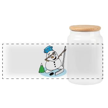 Snowman Dabbing With A Hockey Stick - Panoramic Cookie Jar with Wooden Lid - white - Front