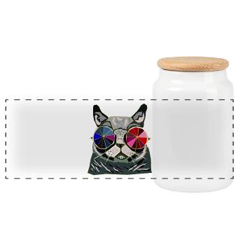 Coole Katze Geschenkidee - Panorama Keksdose mit Holzdeckel - Weiß - Vorne