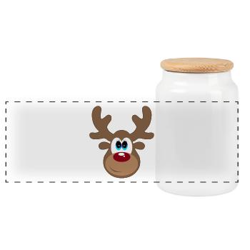 reindeer reindeer elk christmas christmas - Panoramic Cookie Jar with Wooden Lid - white - Front