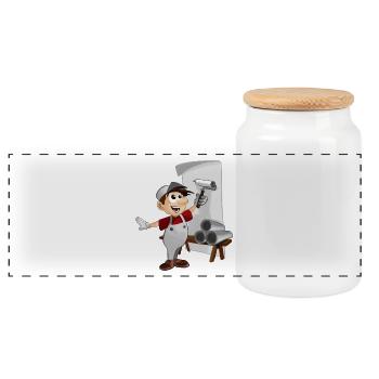 wallpaper painter paperhanger decorator upholsterer - Panoramic Cookie Jar with Wooden Lid - white - Front