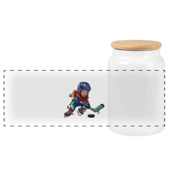 Petit joueur de hockey - Boîte à biscuits avec couvercle en bois - blanc - Devant
