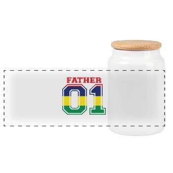 Father father dad 01 queen Mauritius - Panoramic Cookie Jar with Wooden Lid - white - Front