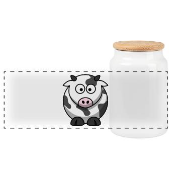 cow - Panoramic Cookie Jar with Wooden Lid - white - Front