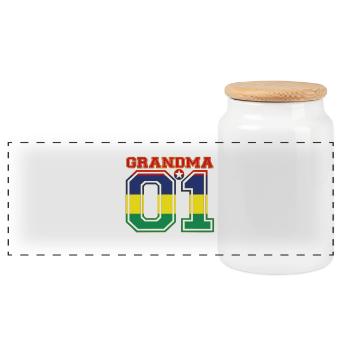 Grandma grandma queen 01 family Mauritius - Panoramic Cookie Jar with Wooden Lid - white - Front