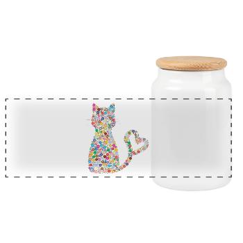 Katze Geschenk - Panorama Keksdose mit Holzdeckel - Weiß - Vorne