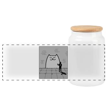 Sleepy Cat - Panoramic Cookie Jar with Wooden Lid - white - Front
