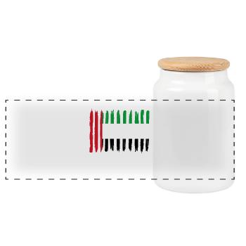 Roots home home love proud United Arab - Panoramic Cookie Jar with Wooden Lid - white - Front