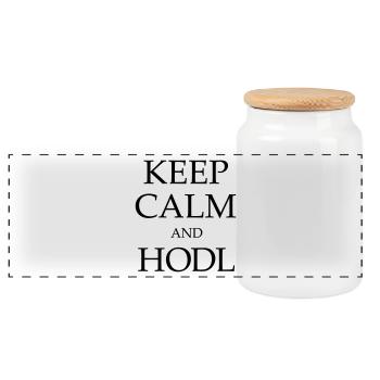 Gardez le calme et Hodl! - Boîte à biscuits avec couvercle en bois - blanc - Devant