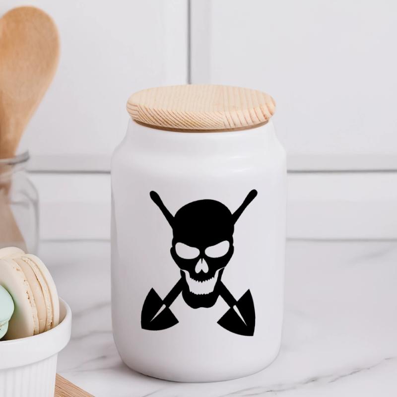 Skull digging shovel scoop gift idea Panoramic Cookie Jar with Wooden Lid