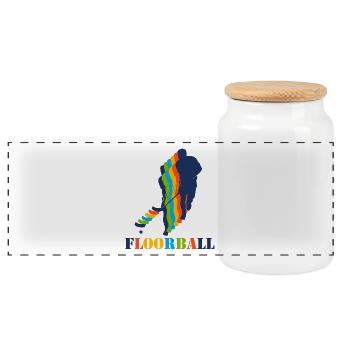 Floorball floorball gift - Panoramic Cookie Jar with Wooden Lid - white - Front