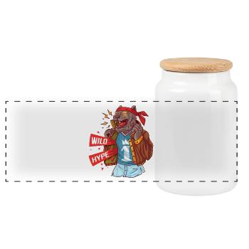 Wolf mit aktuellen Attributen der Männlichkeit - Panorama Keksdose mit Holzdeckel - Weiß - Vorne