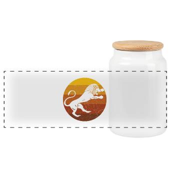Lion - African Retro - Panoramic Cookie Jar with Wooden Lid - white - Front
