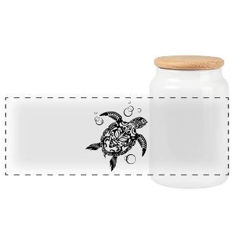 Watchful Turtle - Panoramic Cookie Jar with Wooden Lid - white - Front