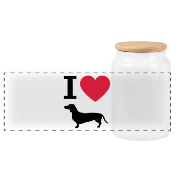 I love dachshund, dog heart and dogs silhouette - Panoramic Cookie Jar with Wooden Lid - white - Front