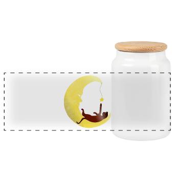 Cat is playing in the moon with star - Panoramic Cookie Jar with Wooden Lid - white - Front