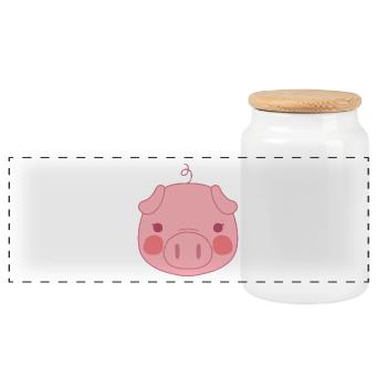 pig - Panoramic Cookie Jar with Wooden Lid - white - Front