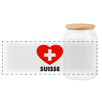Switzerland Heart Shirt for the World Cup - Panoramic Cookie Jar with Wooden Lid - white - Front