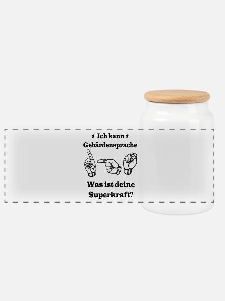 Gebärdensprache - Panorama Keksdose mit Holzdeckel - Weiß