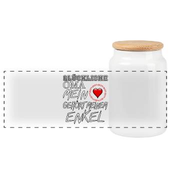Happy Grandma - my heart belongs to my grandson - Panoramic Cookie Jar with Wooden Lid - white - Front
