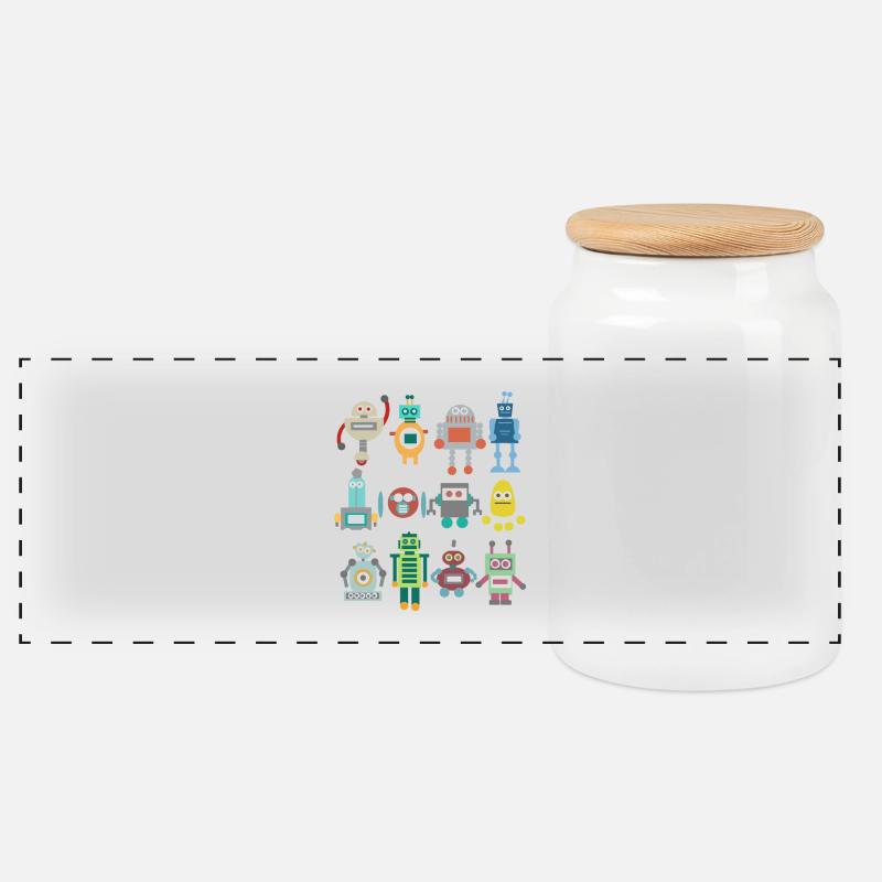 Nerd Roboter Retro lustig Geschenk Technik spielen - Panorama Keksdose mit Holzdeckel - Weiß