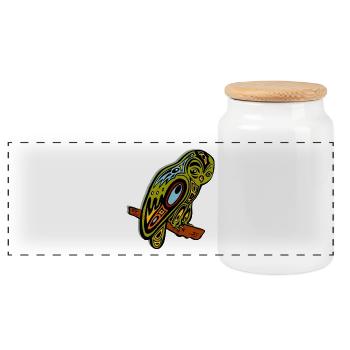 tribal owl uhu käutzchen kautz animal favorite animal - Panoramic Cookie Jar with Wooden Lid - white - Front