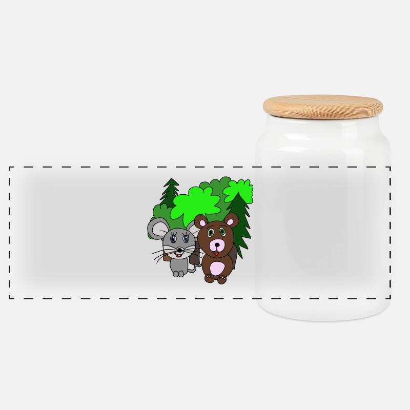 Maus und Bär im Wald. Freunde. Geschenk - Panorama Keksdose mit Holzdeckel - Weiß