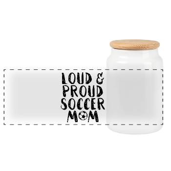 Laute u stolze fußball mama -Load Proud Soccer Mom - Panorama Keksdose mit Holzdeckel - Weiß - Vorne