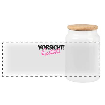 Vorsicht, Gestört, verrückt, crazy, pink, Mädchen - Panorama Keksdose mit Holzdeckel - Weiß - Vorne
