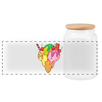 Eis Speiseeis Eiskrem Eiscreme Kugeleis Eisbecher - Panorama Keksdose mit Holzdeckel - Weiß - Vorne