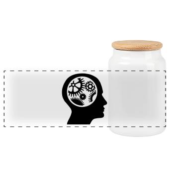 Gears in the head - silhouette - Panoramic Cookie Jar with Wooden Lid - white - Front