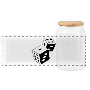 Two dice at the casino - Panoramic Cookie Jar with Wooden Lid - white - Front