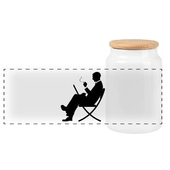 Un gestionnaire travaillant sur ordinateur - Boîte à biscuits avec couvercle en bois - blanc - Devant