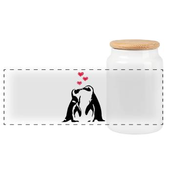 Verliebte Pinguine - Panorama Keksdose mit Holzdeckel - Weiß - Vorne