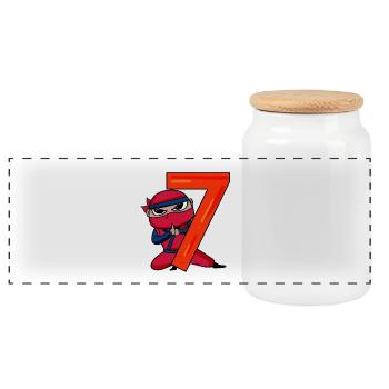 Fils Ninja de 7 ans - Boîte à biscuits avec couvercle en bois - blanc - Devant