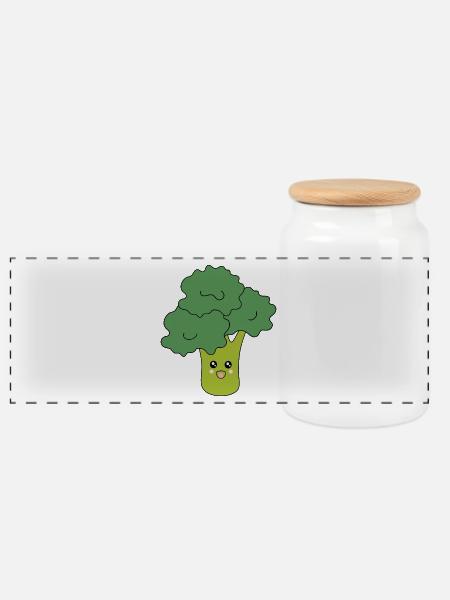 Kawaii Brokkoli Gemüse vegan - Panorama Keksdose mit Holzdeckel - Weiß