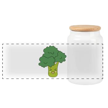 Kawaii Brokkoli Gemüse vegan - Panorama Keksdose mit Holzdeckel - Weiß - Vorne