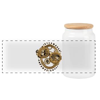 Steampunk Kürbis - Panorama Keksdose mit Holzdeckel - Weiß - Vorne