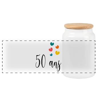50 ANS. 50e ANNIVERSAIRE. ANNIVERSAIRE 50 ANS. 50 - Boîte à biscuits avec couvercle en bois - blanc - Devant