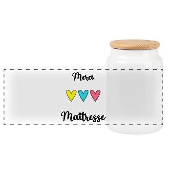 MERCI MAÎTRESSE. CADEAU MAÎTRESSE. VACANCES. ÉTÉ. - Boîte à biscuits avec couvercle en bois - blanc - Devant