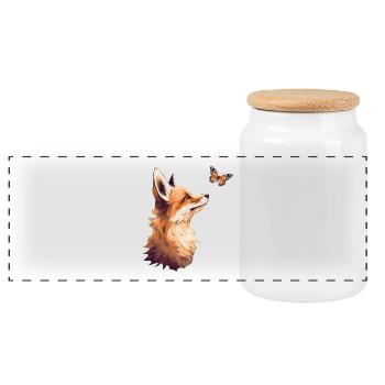 Fuchs mit Schmetterling - Panorama Keksdose mit Holzdeckel - Weiß - Vorne