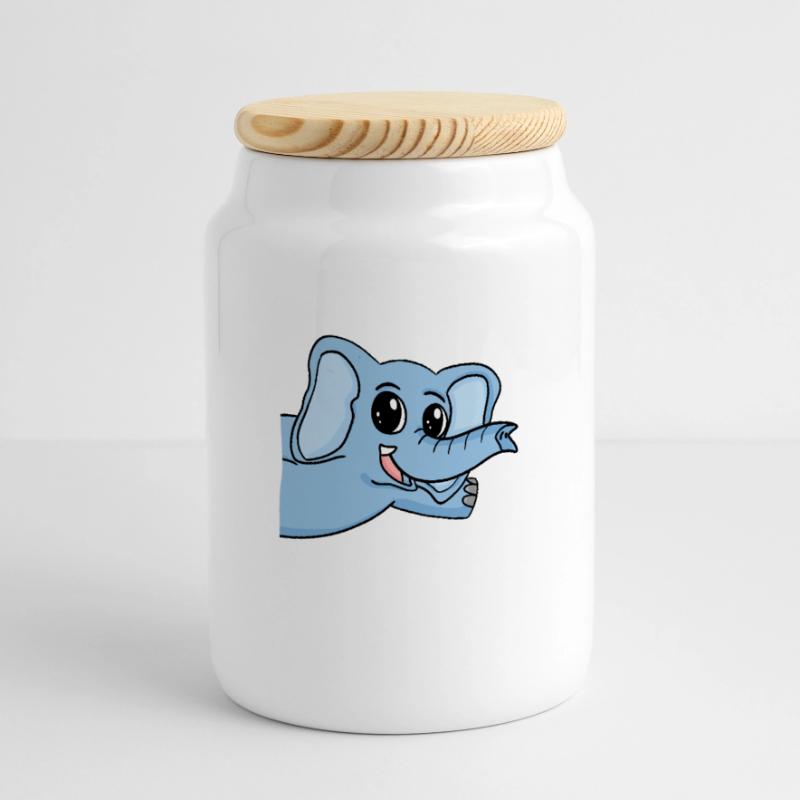 Elephant Greeting Greeting Panoramic Cookie Jar with Wooden Lid