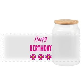 HAPPY BIRTHDAY. HAPPY BIRTHDAY. ANNIVERSARY. - Panoramic Cookie Jar with Wooden Lid - white - Front