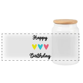 JOYEUX ANNIVERSAIRE. HAPPY BIRTHDAY. ANNIVERSAIRE. - Boîte à biscuits avec couvercle en bois - blanc - Devant